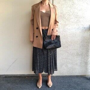 Zara Maxi Skirt Black With White Dots Size XS